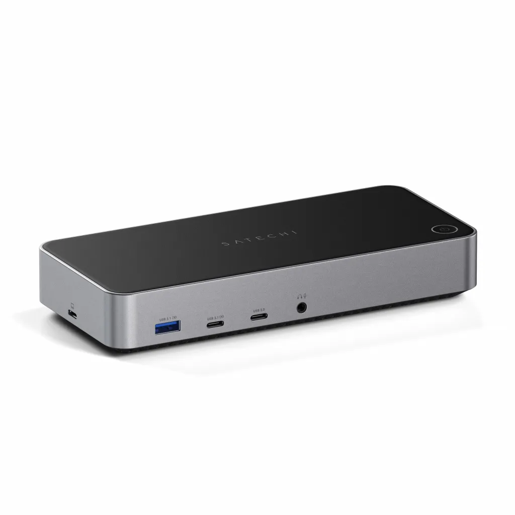 Satechi Aluminium 4K Display Docking Station (3x 4K/60Hz,2x DisplayPort 1.4 4k/60Hz,3x HDMI,1x DP Alt Mode 1x USB 3.1,1x USB-C 3.1 Gen2,2 x USB3.0,1x USB-C 3.0,1x Ethernet ,1x Audio, Kensington Lock) - Grey