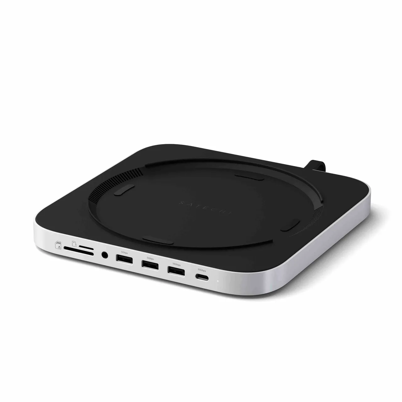 Satechi Stand & Hub For Mac Mini / Studio (1x USB-C 3.2, 1xUSB-A 3.2, 2x USB-A 3.0, 3.5mm Audio,1x Micro/SD, 1x NVMe/M.2 SATA SSD Enclosure Drive not included) - Silver