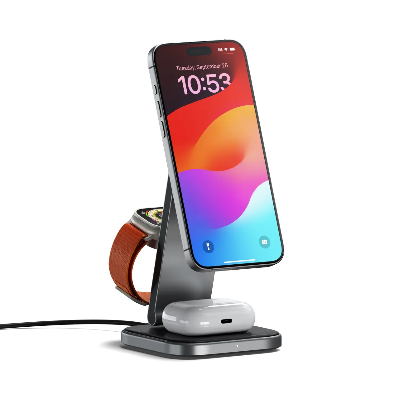 Satechi 3-in-1 Foldable Qi2 Wireless Charging Stand�with Type A,C,G plugs - Space Gray