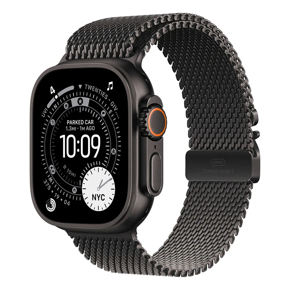Apple Watch Ultra 3 Cellular 49mm Black Titanium Case with Black Titanium Milanese Loop - Large