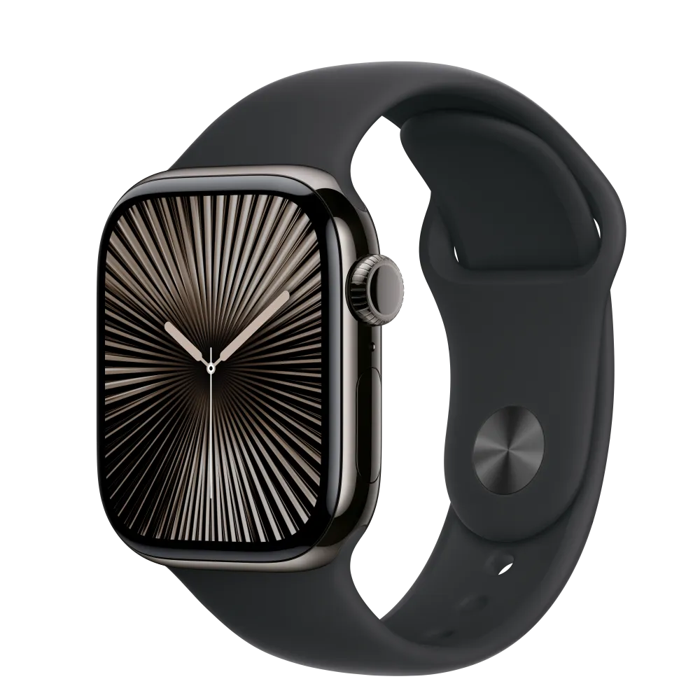 Apple Watch S10 Cellular 42mm Slate Titanium Case with Black Sport Band - M/L