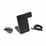 Dviced 3-in-1 Foldable Qi2 magnetic wireless charger stand w cable, wall charger - Black