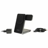 Dviced 3-in-1 Foldable Qi2 magnetic wireless charger stand w cable, wall charger - Black