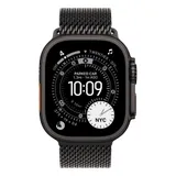 Apple Watch Ultra 3 Cellular 49mm Black Titanium Case with Black Titanium Milanese Loop - Medium